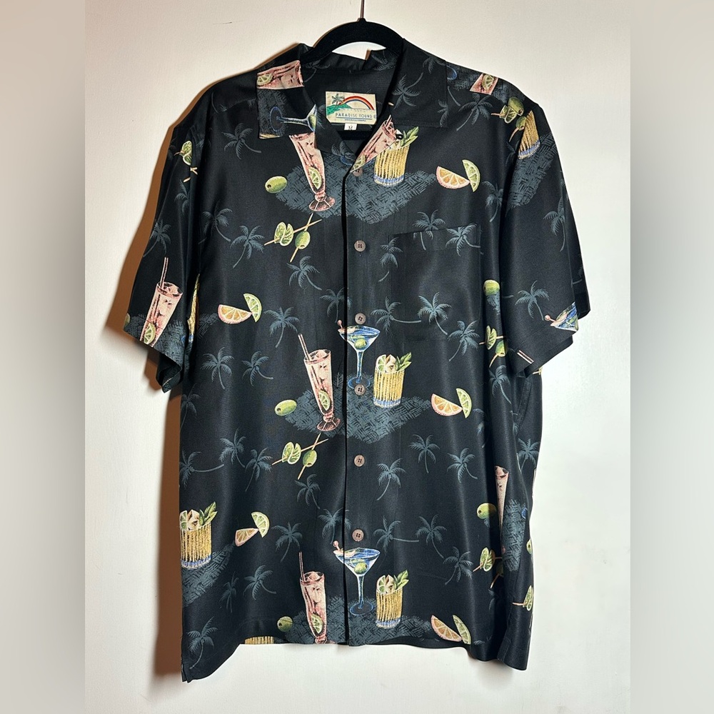 Paradise‎ Found Men's PAU Hana Cocktail Silk  Short Sleeve Shirt, Black, Size M